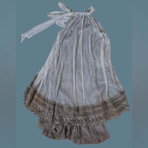 Ryu Cream and Taupe Overlay Halter Dress - Picture 1 of 2